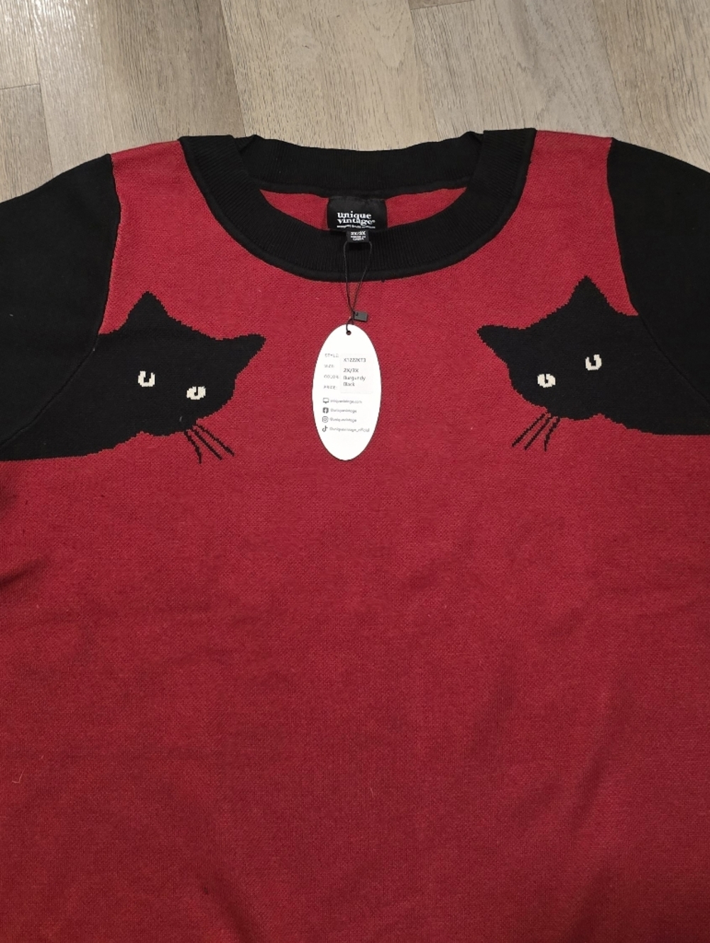 Unique Vintage Red and Black Cat Sweater